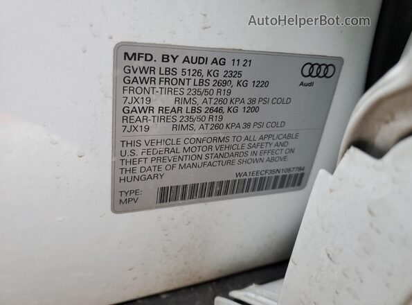 WA1EECF35N1057784 2022 AUDI Q3 White Вид наклейки з VIN-кодом
