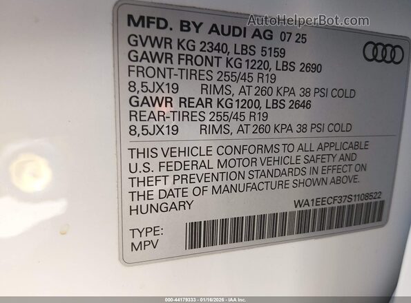 WA1EECF37S1108522 2025 AUDI Q3 White Engine compartment view