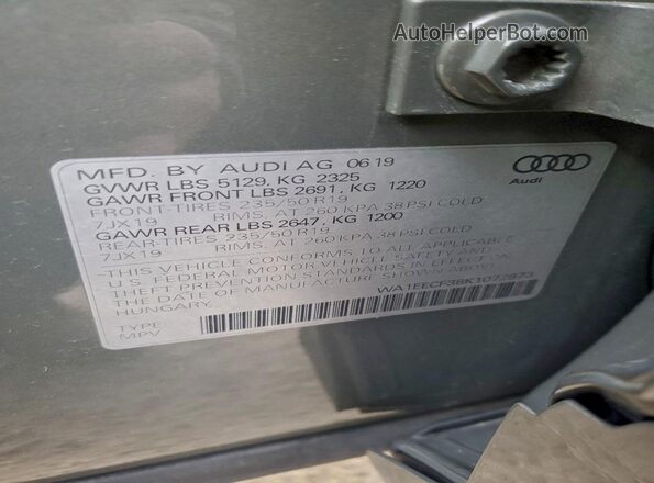 WA1EECF38K1072873 2019 AUDI Q3 Gray Vista de la etiqueta del VIN
