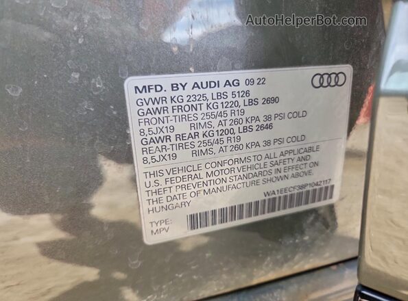 WA1EECF38P1042117 2023 AUDI Q3 Gray Widok naklejki z numerem VIN