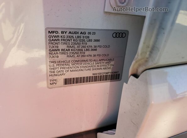 WA1EECF38P1143867 2023 AUDI Q3 White VIN sticker view