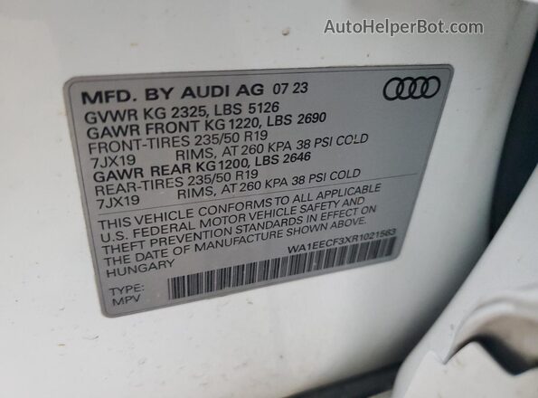 WA1EECF3XR1021563 2024 AUDI Q3 White Вид наклейки з VIN-кодом