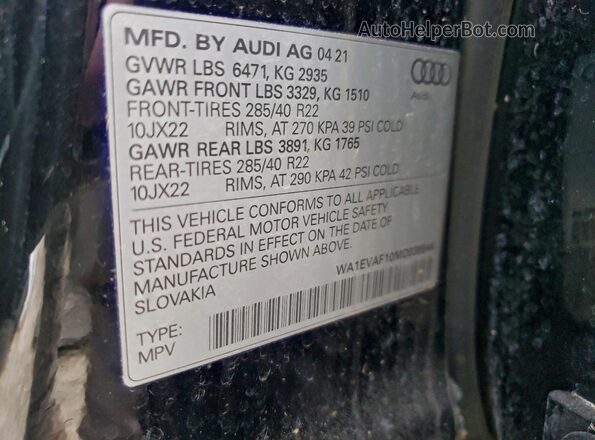 WA1EVAF10MD038544 2021 AUDI Q8 Black 360 interior view