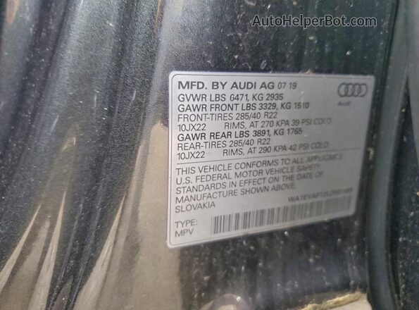 WA1EVAF12LD001669 2020 AUDI Q8 Gray Widok naklejki z numerem VIN