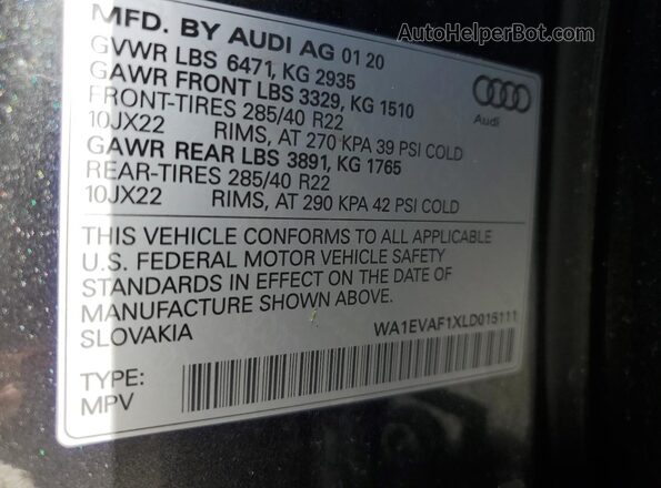 WA1EVAF1XLD015111 2020 AUDI Q8 Gray Շարժիչի բաժամունքի տեսք