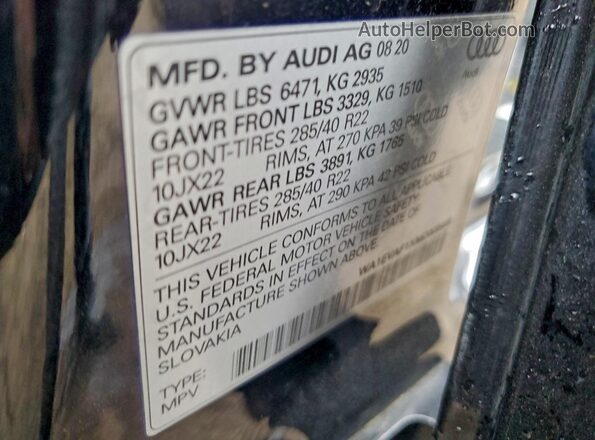 WA1EVAF1XMD005499 2021 AUDI Q8 Black ძრავის განყოფილების ხედი