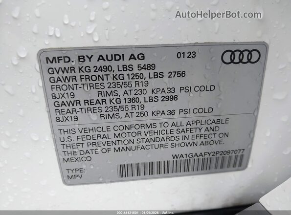 WA1GAAFY2P2097077 2023 AUDI Q5 White Շարժիչի բաժամունքի տեսք