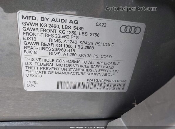 WA1GAAFY6P2118786 2023 AUDI Q5 Gray Вид підкапотного простору