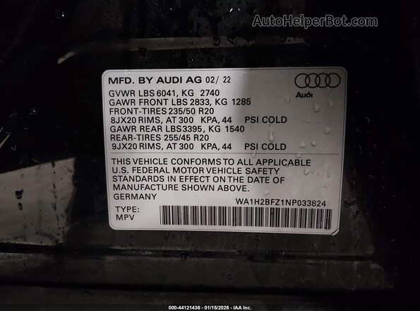 WA1H2BFZ1NP033824 2022 AUDI Q4 Черный Вид подкапотного пространства