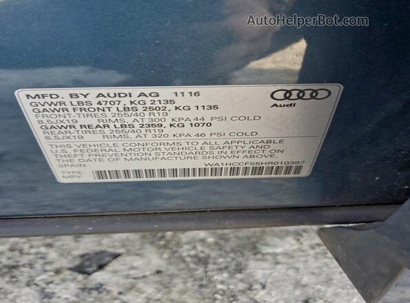 WA1HCCFS5HR010397 2017 AUDI Q3 Blue Вид наклейки з VIN-кодом
