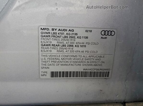 WA1HCCFS8JR026552 2018 AUDI Q3 Silver 