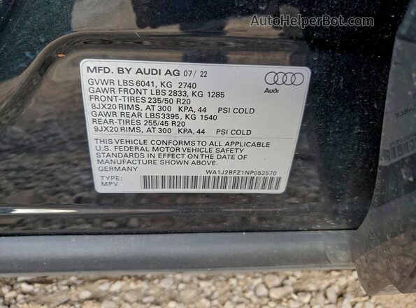WA1J2BFZ1NP052570 2022 AUDI Q4 Черный Вид подкапотного пространства