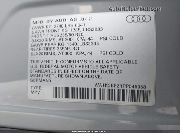 WA1K2BFZ1PP045058 2023 AUDI Q4 Gray 