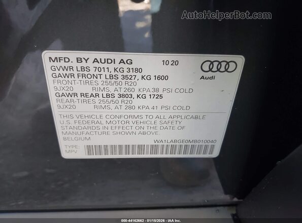 WA1LABGE0MB010040 2021 AUDI E-TRON Gray Widok komory silnika