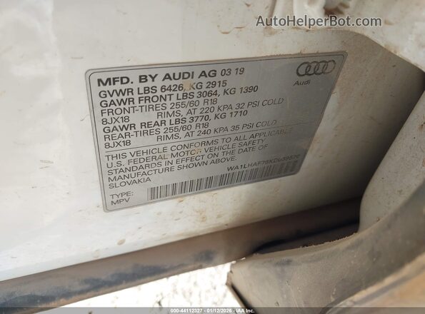 WA1LHAF76KD039570 2019 AUDI Q7 White ძრავის განყოფილების ხედი