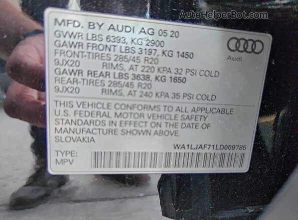 WA1LJAF71LD009785 2020 AUDI Q7 Black VIN կոդի պիտակի տեսք