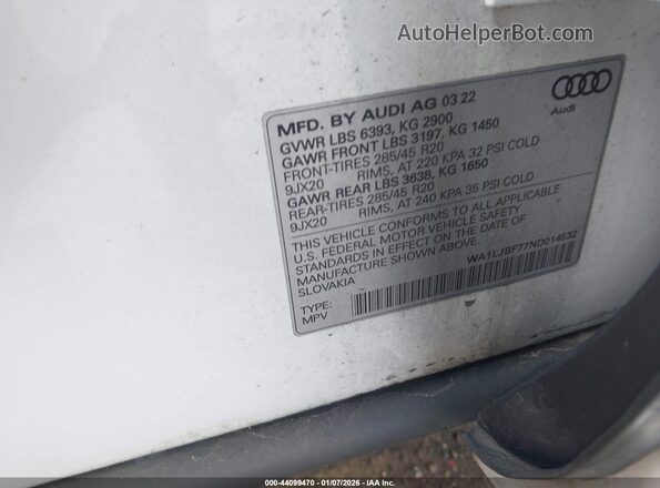 WA1LJBF77ND014532 2022 AUDI Q7 White Вид підкапотного простору