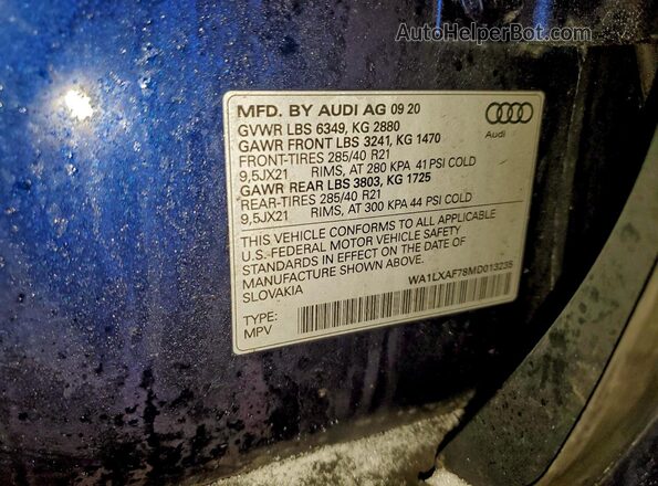 WA1LXAF78MD013235 2021 AUDI Q7 Blue 