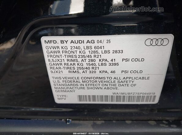 WA1MUBFZ7SP064919 2025 AUDI Q4 Black 