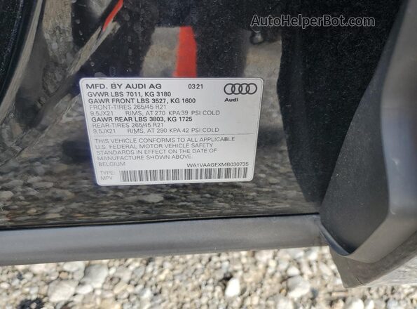 WA1VAAGEXMB030735 2021 AUDI E-TRON Black 360 interior view