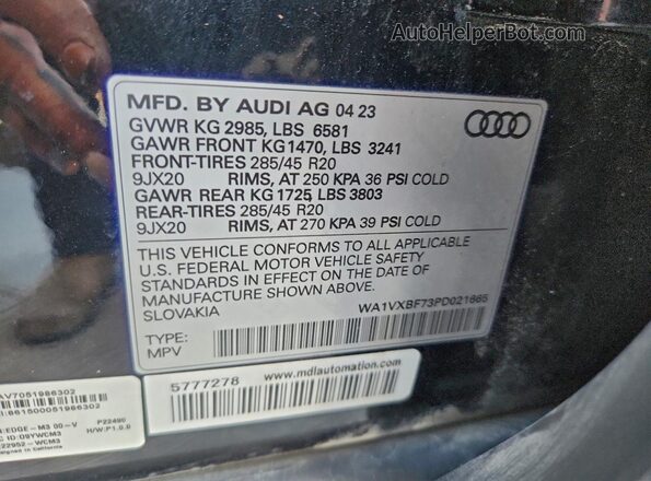 WA1VXBF73PD021665 2023 AUDI Q7 Black Widok komory silnika