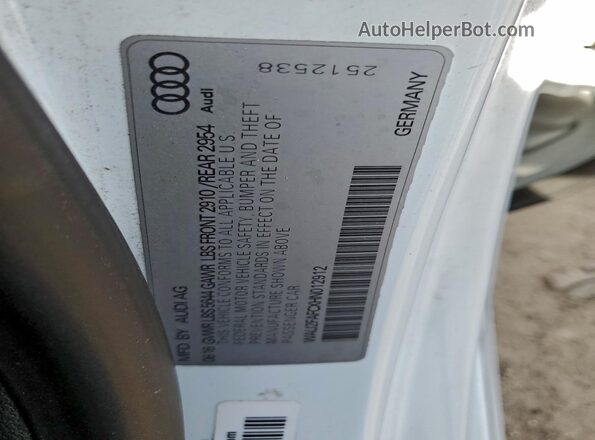 WAU2FAFCXHN012912 2017 AUDI S7 White Widok naklejki z numerem VIN