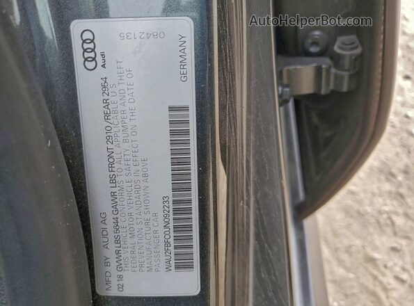 WAU2FBFC0JN092233 2018 AUDI S7 Black VIN კოდის სტიკერის ხედი