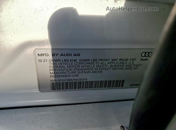 WAU8DAF86MN028319 2021 AUDI OTHER White Вид підкапотного простору