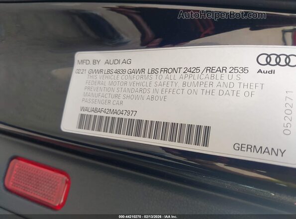 WAUABAF42MA047977 2021 AUDI OTHER Black ძრავის განყოფილების ხედი