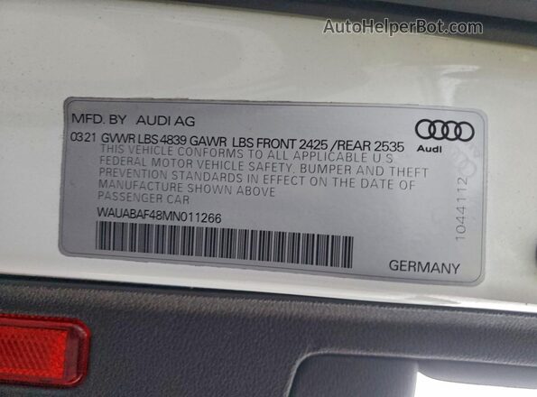 WAUABAF48MN011266 2021 AUDI OTHER White Engine compartment view