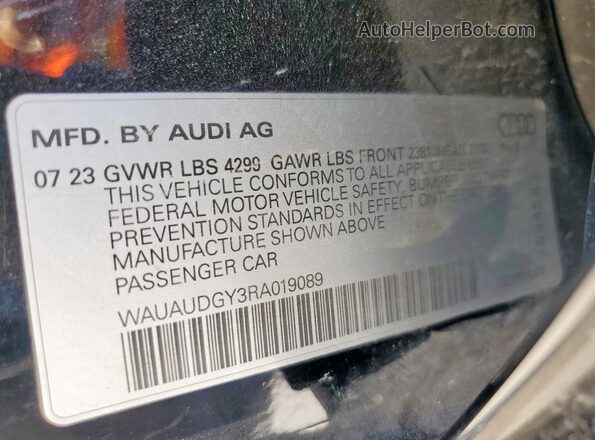 WAUAUDGY3RA019089 2024 AUDI OTHER Black VIN კოდის სტიკერის ხედი
