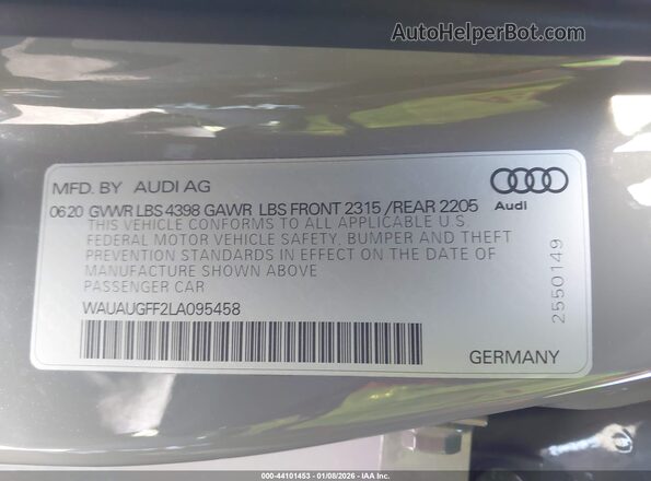 WAUAUGFF2LA095458 2020 AUDI OTHER Gray Вид підкапотного простору