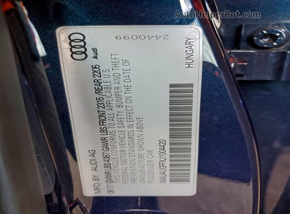 WAUAUGFFXJ1004420 2018 AUDI OTHER Blue VIN կոդի պիտակի տեսք