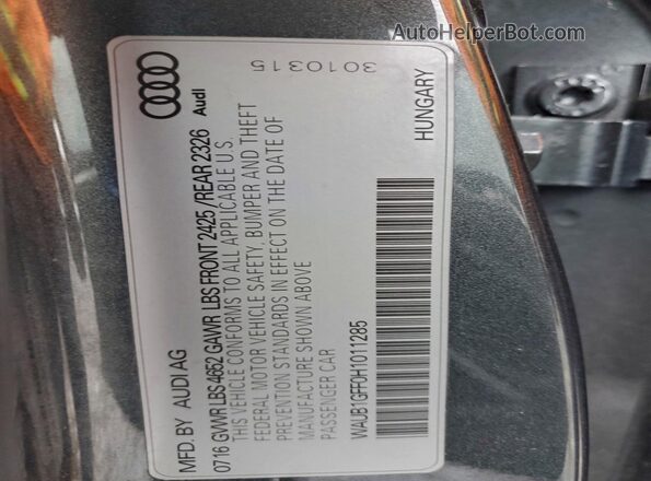 WAUB1GFF0H1011285 2017 AUDI S3 Charcoal ძრავის განყოფილების ხედი