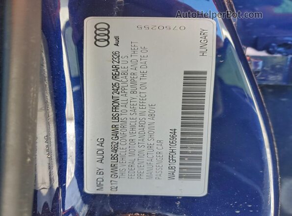 WAUB1GFF0H1059644 2017 AUDI S3 Blue Vista del compartimento del motor