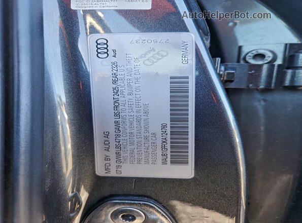 WAUB1GFF0KA124760 2019 AUDI S3 Gray ძრავის განყოფილების ხედი