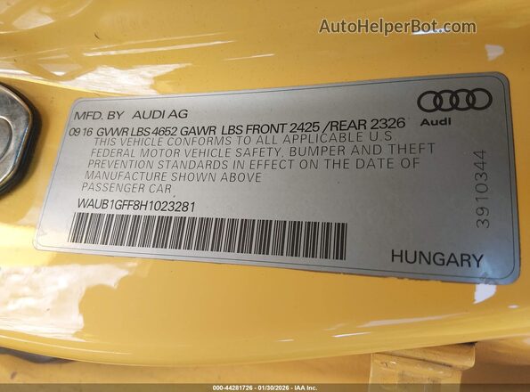 WAUB1GFF8H1023281 2017 AUDI S3 Yellow Widok komory silnika