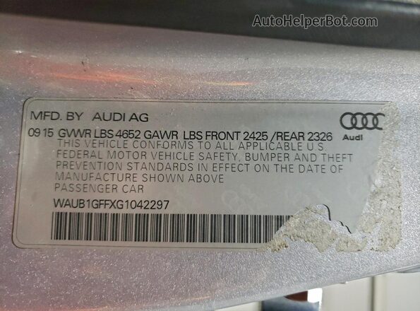 WAUB1GFFXG1042297 2016 AUDI S3 Silver VIN կոդի պիտակի տեսք