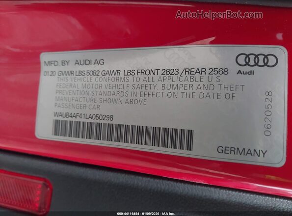 WAUB4AF41LA050298 2020 AUDI S4 Красный Вид подкапотного пространства