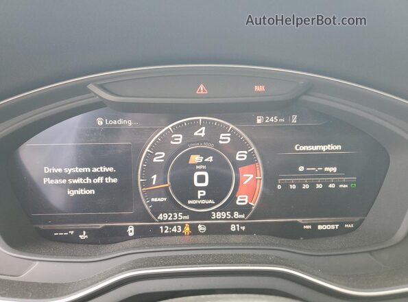 WAUB4AF45KA106256 2019 AUDI S4 White ხელსაწყოთა პანელის ხედი