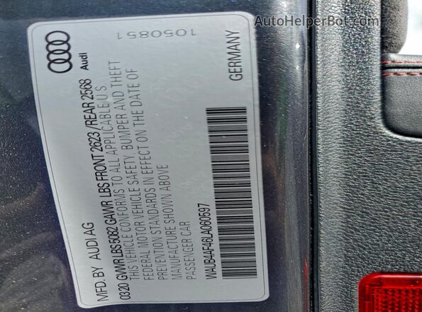 WAUB4AF46LA060597 2020 AUDI S4 Gray Вид наклейки з VIN-кодом