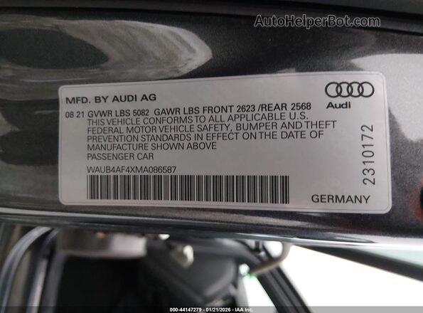 WAUB4AF4XMA086587 2021 AUDI S4 Gray ძრავის განყოფილების ხედი