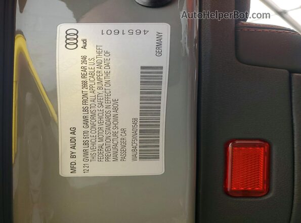 WAUB4CF5XNA015458 2022 AUDI S5 Серый Вид наклейки с VIN-кодом