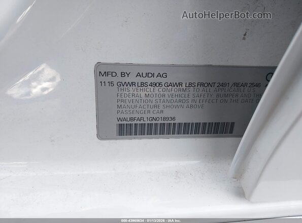 WAUBFAFL1GN018936 2016 AUDI OTHER Белый Вид подкапотного пространства