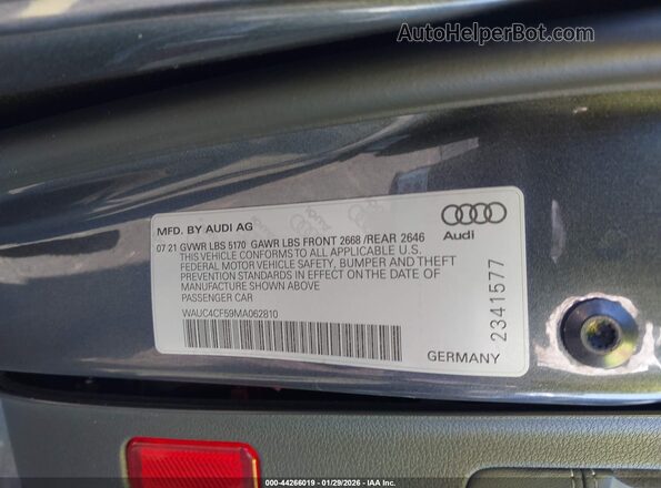 WAUC4CF59MA062810 2021 AUDI S5 Черный Вид подкапотного пространства