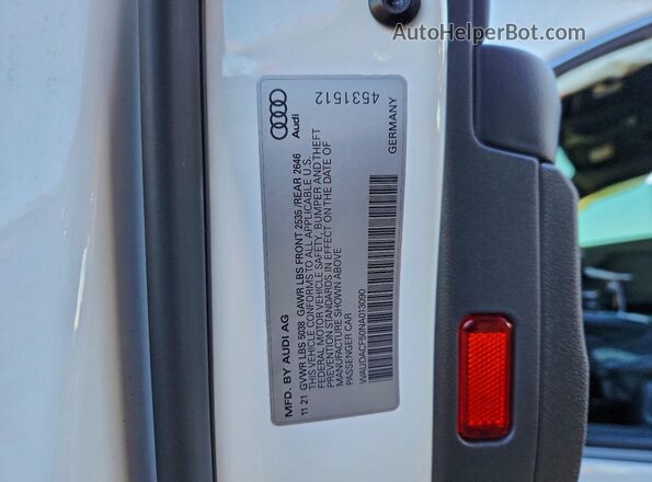 WAUDACF50NA013090 2022 AUDI OTHER White Widok naklejki z numerem VIN