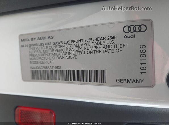 WAUDACF58RA116635 2024 AUDI OTHER White ძრავის განყოფილების ხედი