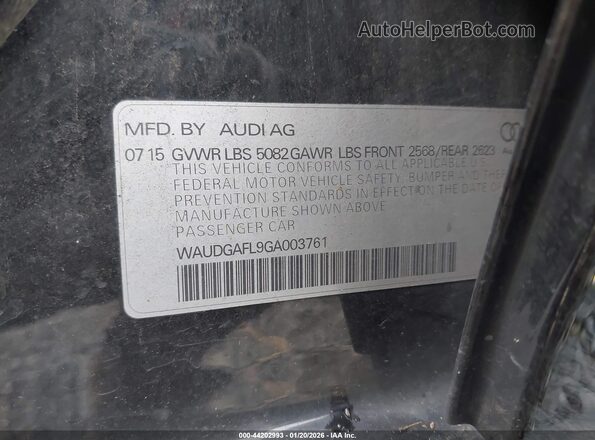WAUDGAFL9GA003761 2016 AUDI S4 Black Շարժիչի բաժամունքի տեսք