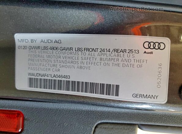 WAUDNAF41LA046483 2020 AUDI OTHER Gray Engine compartment view