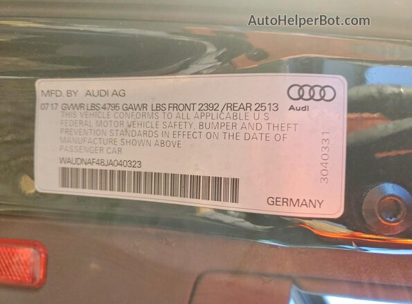 WAUDNAF48JA040323 2018 AUDI OTHER Черный Вид подкапотного пространства